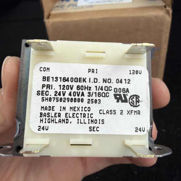 Basler BE131640GEK 5H0750290000 120V 24V 40VA Class 2 Modine HVAC Transformer - Picture 3 of 6